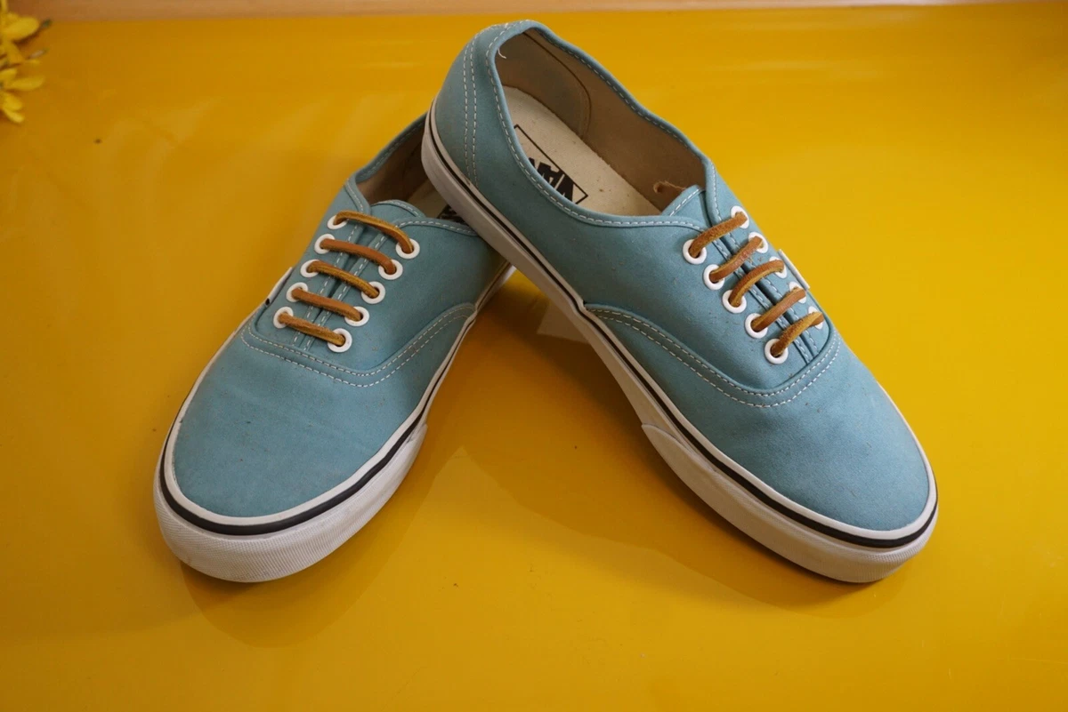 Authentic Vans Teal Blue Twill Canvas Leather Laces Sz M 9 W 10.5 Sneakers Shoes