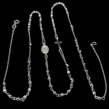 Collana Rosario croce e Madonna perle 2mm oro bianco 18kt carati 750 nuovo 50cm.