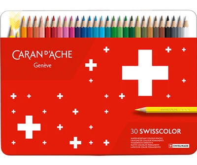 Caran d'Ache Swisscolor Water Resistant Artist Sketching Colour Pencil Tin of 30