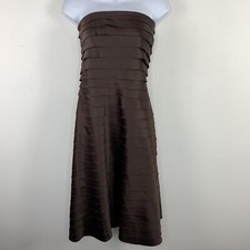 Eliza J New York Dress Sz 10 Brown Ruffle Desinger Old Money Quiet Luxury Glam
