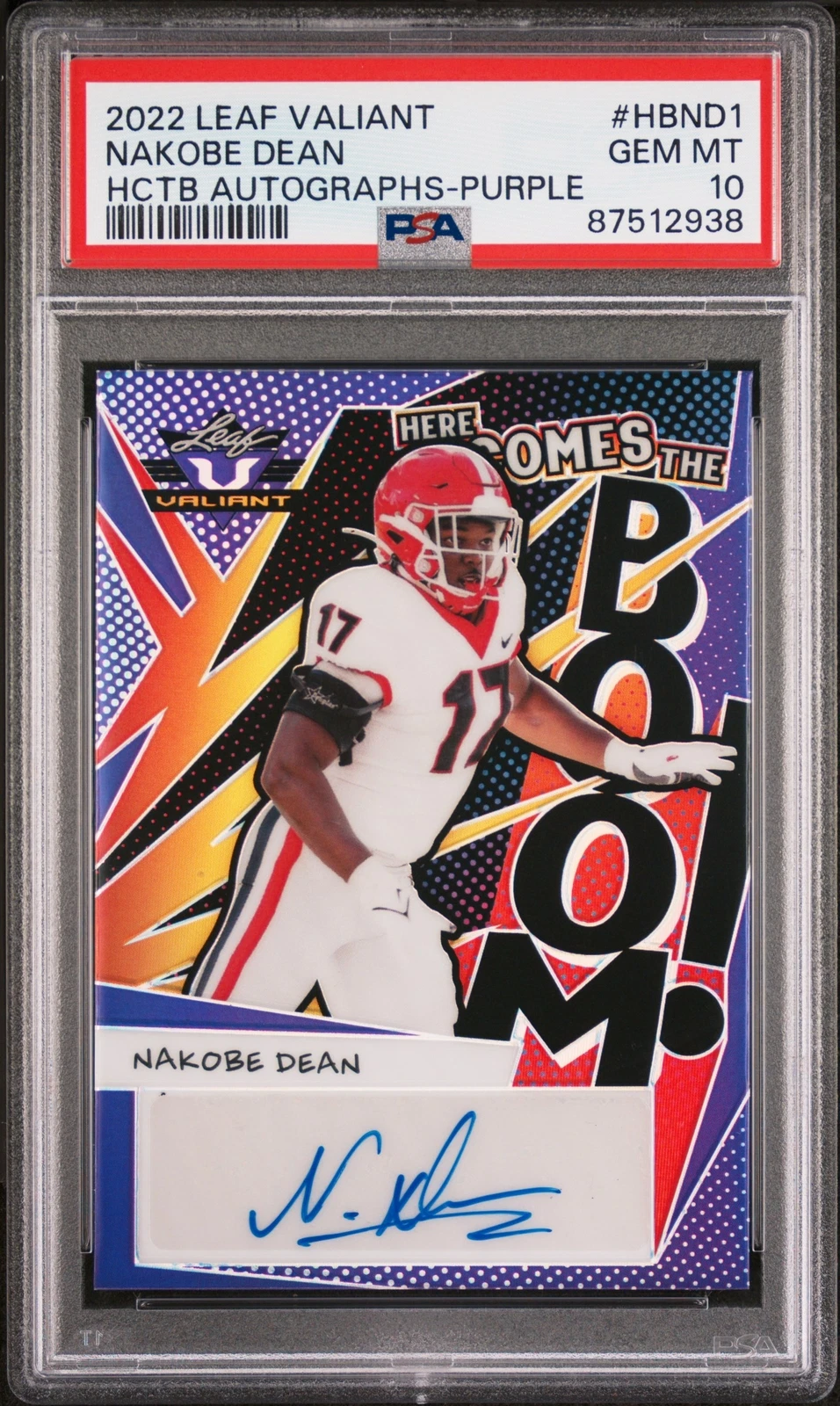 Nakobe Dean Leaf Valiant Here Comes the Boom Autographs #HBND1 Purple