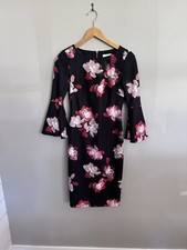 Calvin Klein Women's Red Black Floral Long Flared Sleeve Sheath Dress Sz 2 (R1)