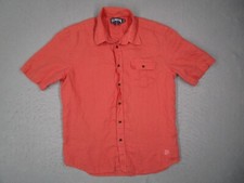 Vilebrequin Shirt Mens Extra Large Orange Linen Button Up Short Sleeve Turtle