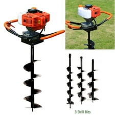 52CC 2.4HP 2 Stroke Post Hole Digger Earth Auger Digging Machine w/ 3x Drill Bit