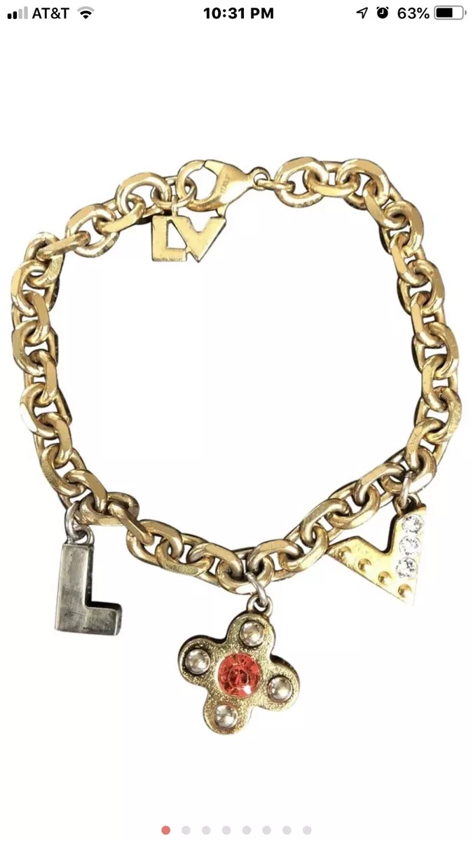 Pre-owned Louis Vuitton Crystal Love Letter Timeless Three Tone Charm  Bracelet In Silver