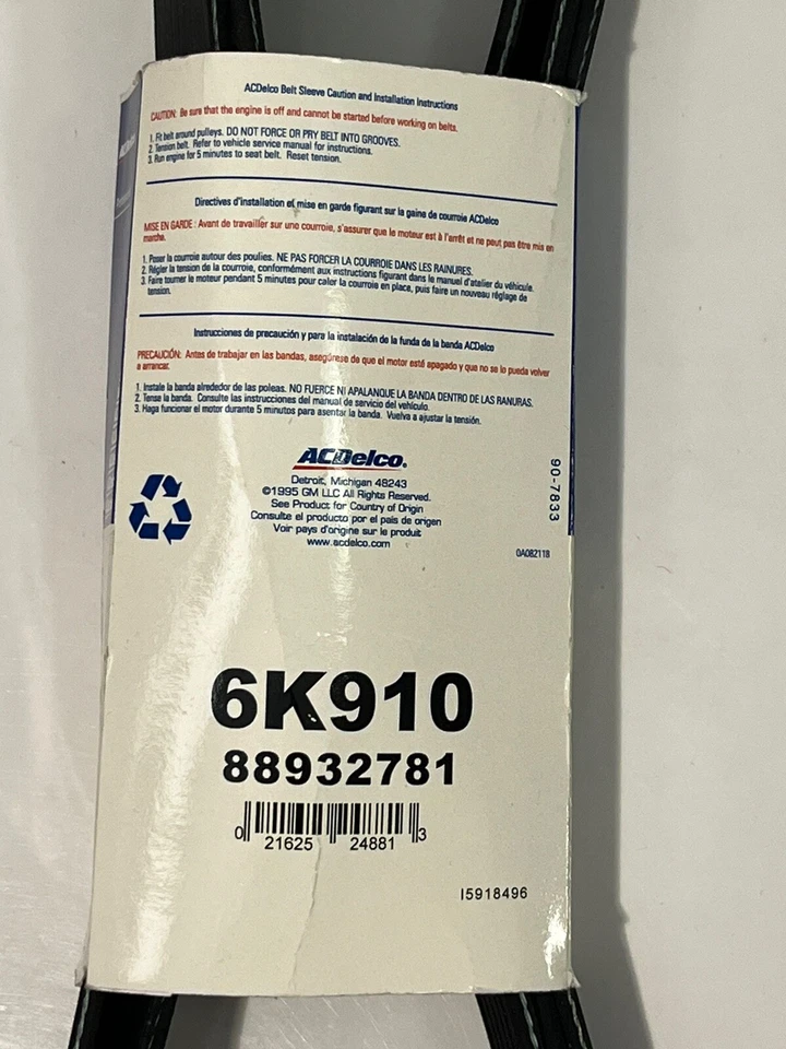 ACDelco 6K910 Professional V-Ribbed Serpentine Belt 88932781 New - Image 4 of 4