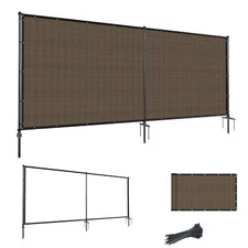 Outdoor Freestanding Privacy Screen Fence Panels w/ Iron Poles for Yard Brown