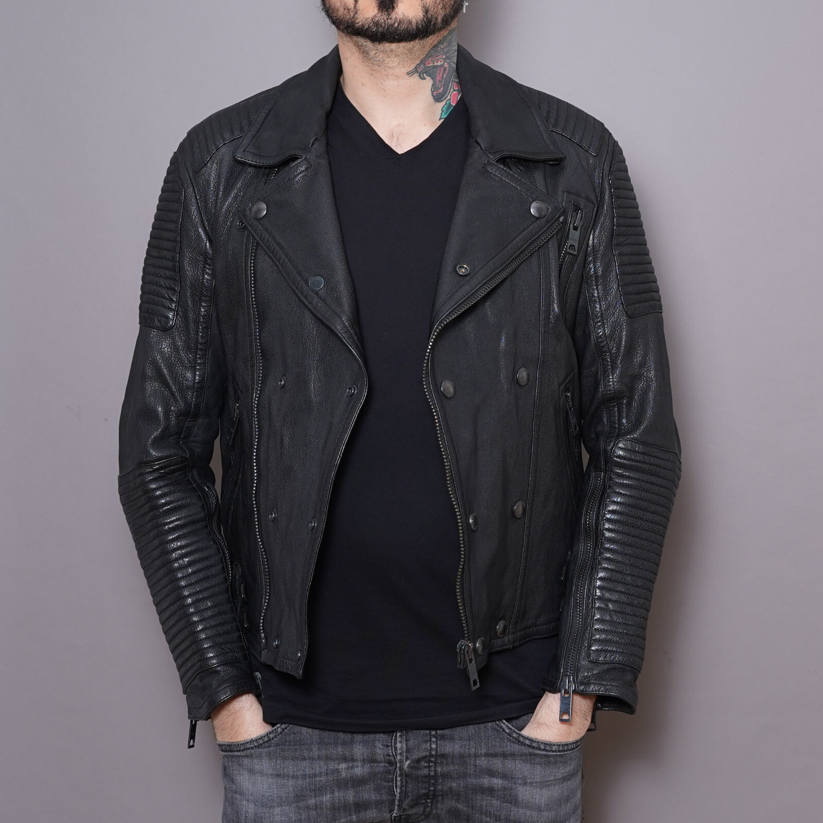 BURBERRY Leather Jacket LARGE Mens Black Brit Biker Runway Prorsum L Grail thumbnail 22