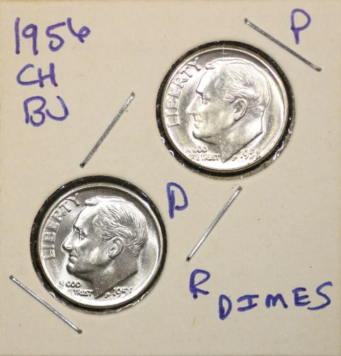 1956 P&D Roosevelt DimeS Ch BU US Coins (2)