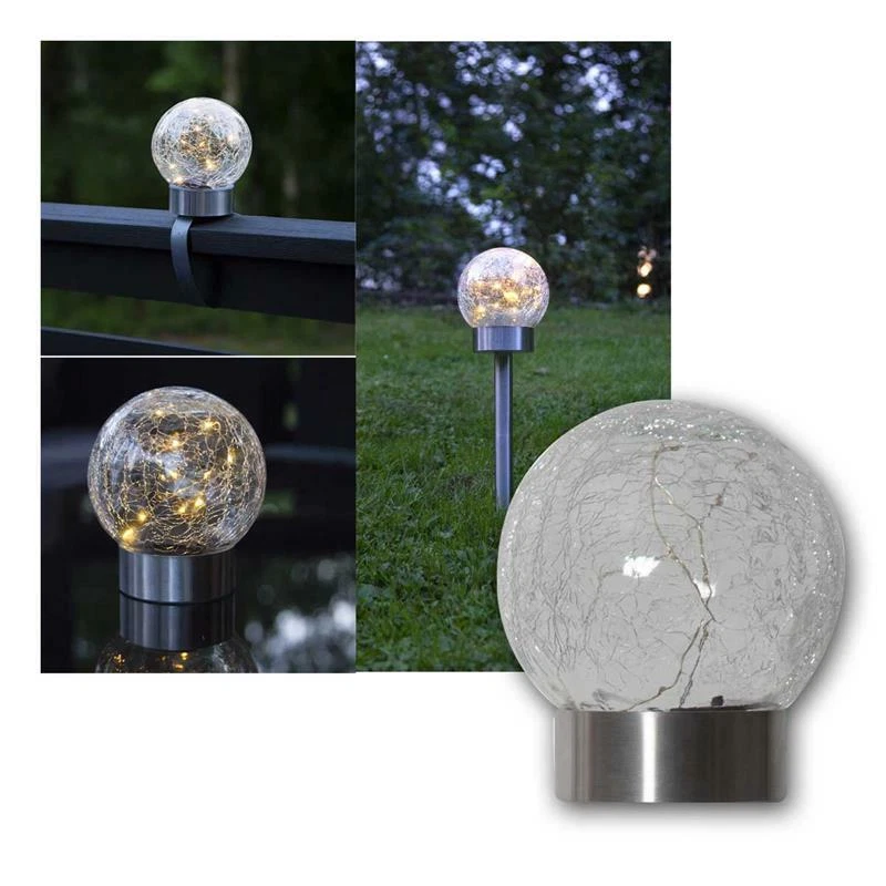 3in1 Solar LED Balkon-Leuchte warmweiß Glaskugel Tisch-Lampe Geländerbeleuchtung - Bild 2 von 4