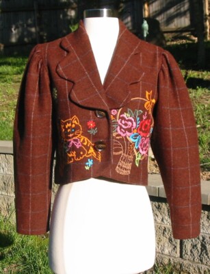 Unlogical Poem Wool Embroidered Crop Equestrian Cat Jacket VGUC Medium $279