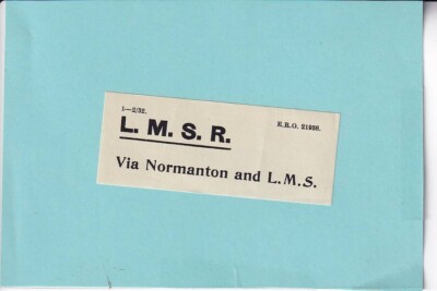 VIA NORMANTON & LMS - SMALL ROUTING LABEL - LONDON MIDLAND & SCOTTISH RLY.