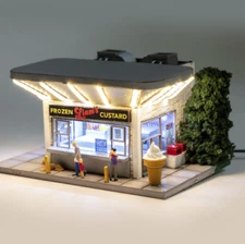 HO Scale Frozen Custard Ice Cream Shop Prelit Figure Vintage Train Building