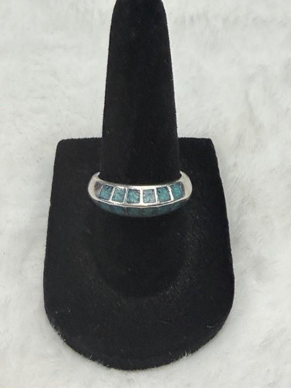Vintage 925 Sterling Silver Turquoise Channel Inlay Band Ring Sz 7 MJ