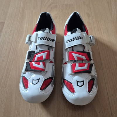 Catlike Rennrad-Fahrradschuhe Weiß/Rot/Schwarz EU 39 Klett 2-Schrauben