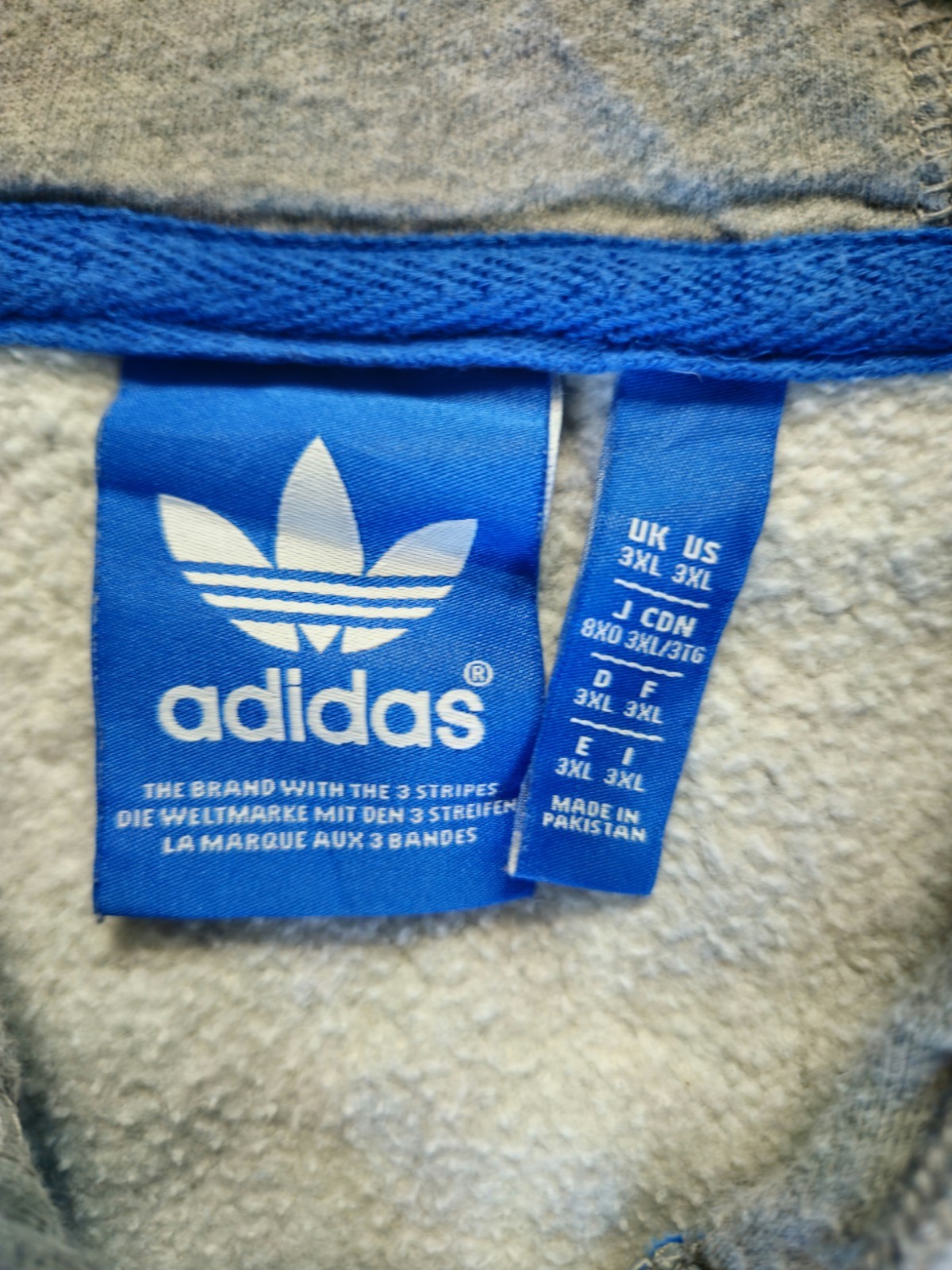 Adidas Mens Full Zip Hoodie Size 3XL Gray 3-Stripe Jacket image 3
