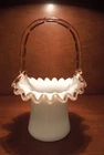 Fenton Peach Crest Basket with Peach Bamboo Handle 6 1/2" Tall