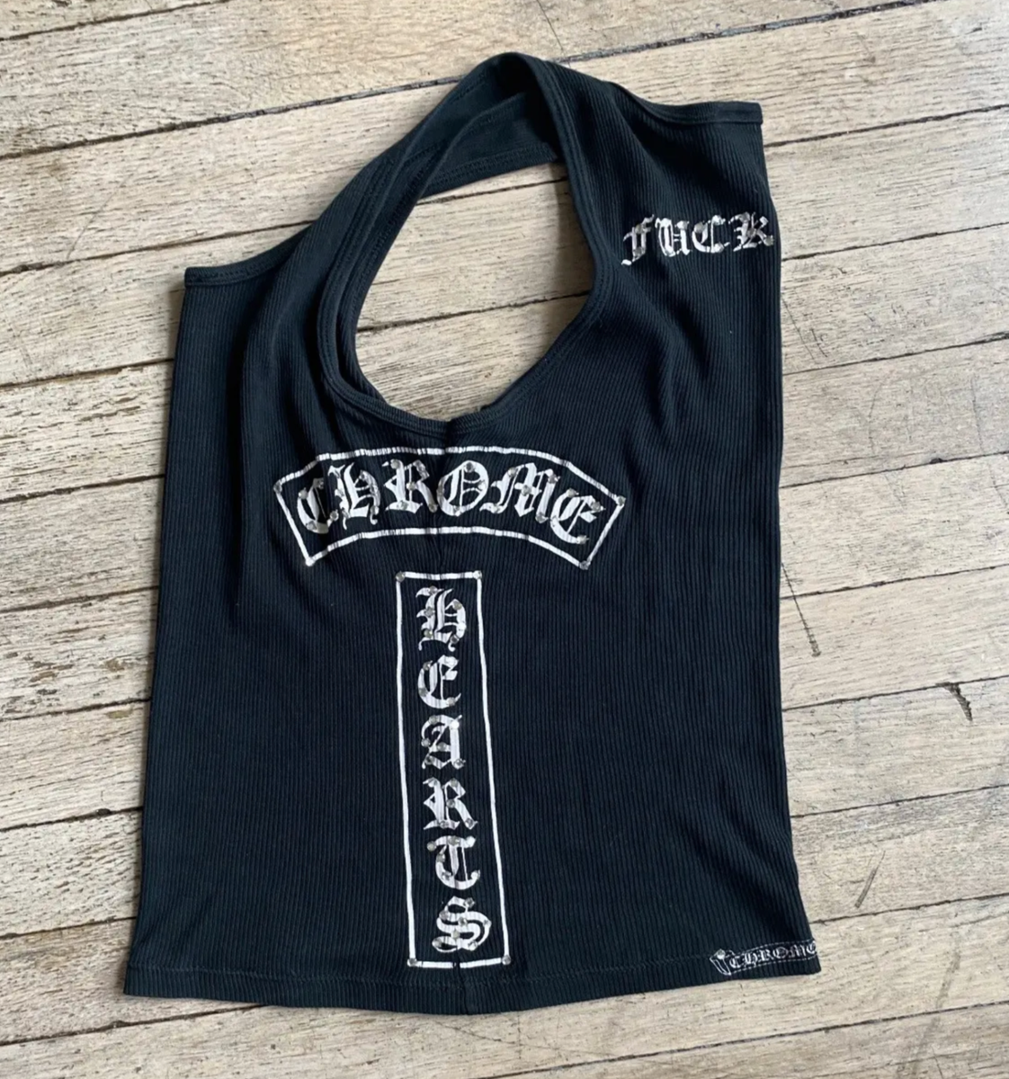 Chrome Hearts Vintage 90s Rib Tank Top Black Swarovski Crystal
