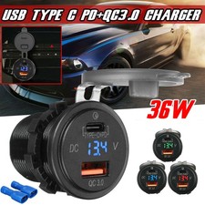 12V-24V Type C PD + USB QC3.0 Car Charger Cigarette Socket Adapter Accessories