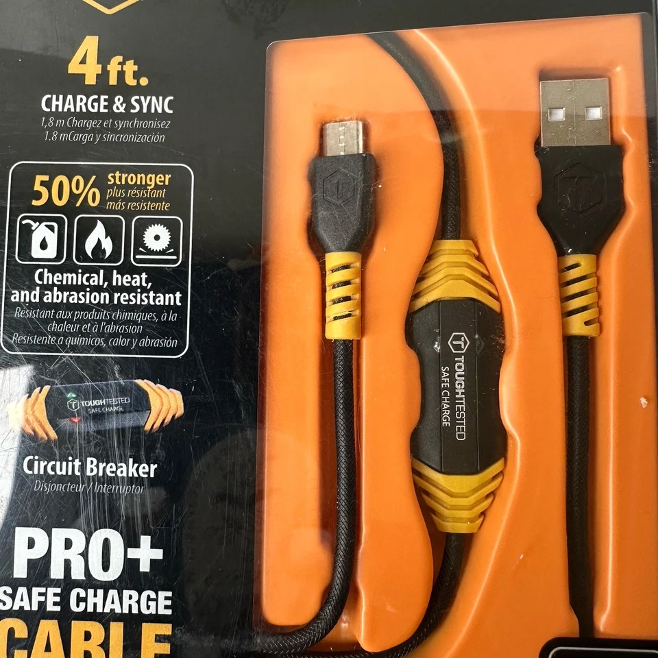 TOUGH TESTED 4 Ft Charge & Sync PRO+ Safe Charge Cable Micro USB - Image 2 of 4