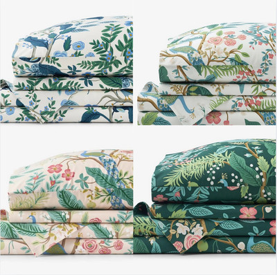 NEW Rifle Paper Co. Peacock Classic Smooth Sateen Bed Sheet Set