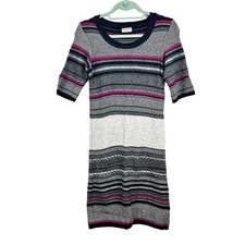 PINK Women's Striped Sweater Dress Gray Black Pink Knit Elbow Size S