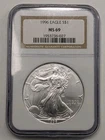 1996 American Silver Eagle. NGC MS69. Better Date. 1 oz Fine Silver