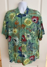 Jams World Men's Hawaiian Aloha Short Sleeve Shirt, Green Floral, L, GUC