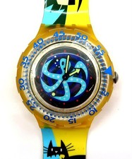 NUOVO Swatch Scuba Watch OCTOPUS POULPE SDJ102 con custodia e documenti 1996 NUOVA BATTERIA