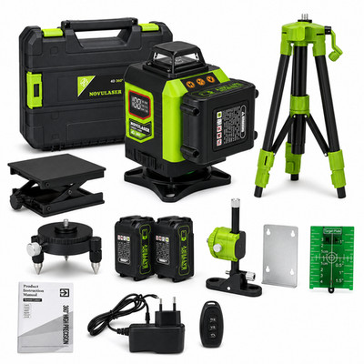 12 Line Green Laser Level 3x360° Self Leveling Tripod 2 Batteries Remote Kit