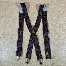 CAS West Germany Black Gold Tone Clip On Suspenders Stretch Autumn Fall Leaves