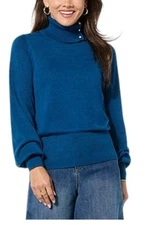 Christian Siriano Women's Button Collar Turtleneck Sweater Blue