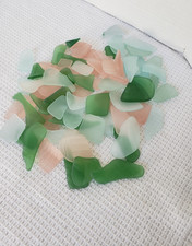 Lot of 65/70 Pieces of Surf Tumbled Sea Glass Pieces Green, Pink Light Blue