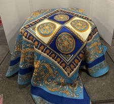 Baroque Style Blue Gold Square Scarf Polyester 24 X 24 Inches