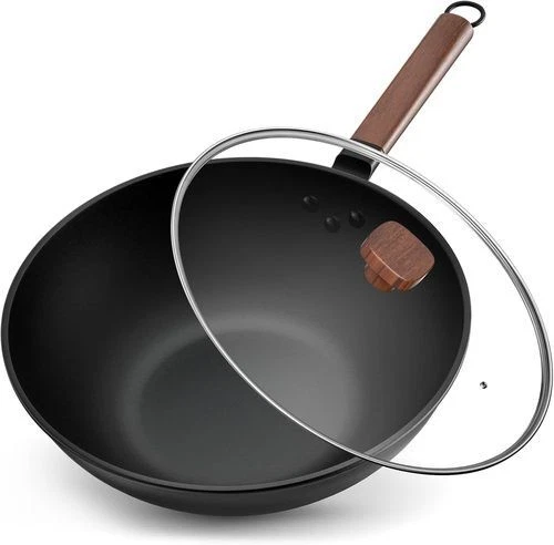 33cm Carbon Steel Wok Pan with glass Lid Woks & Stir-Fry Pans No Chemical
Opens in a new window or t