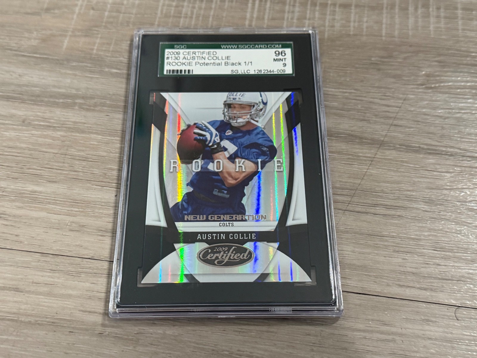 Austin Collie Donruss Certified #130 Jumbo Jersey Prime-Mirror Black 1/1