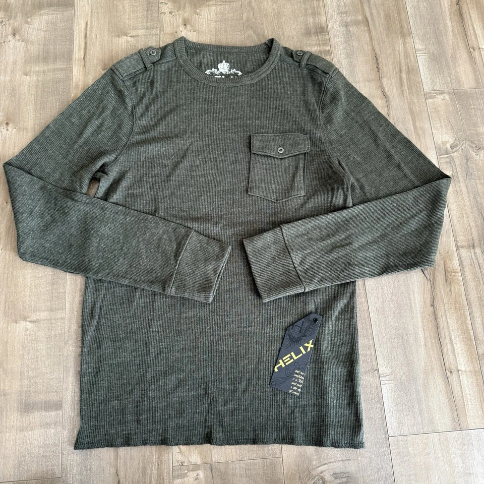 NUEVA Camisa Helix Acanalada Manga Larga Hombre Mediana 300 Verde HYT312002 Bolsillo Y2K Foto 2 de 4