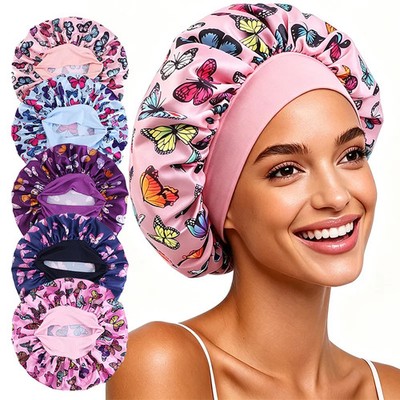 Women Butterfly Print Sleep Cap Soft Breathable Night Hair Bonnet Bath Hats