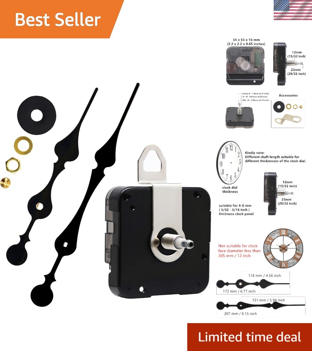 High Torque Quartz Clock Movement Kit with 207mm Spade Hands for