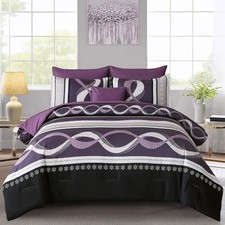 Boho Comforter Set,8 Pieces Bed in a Bag Patchwork Striped Comforter Set,Boho