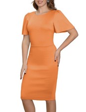 Women's Short Sleeve Sheath Midi Dress Elegant Fitted Modest Cocktail Dress XXL