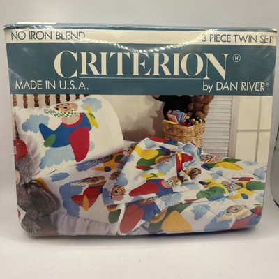 Criterion By Dan River Nartelle 3 Piece Twin Sheet Set USA Bear flying Plane