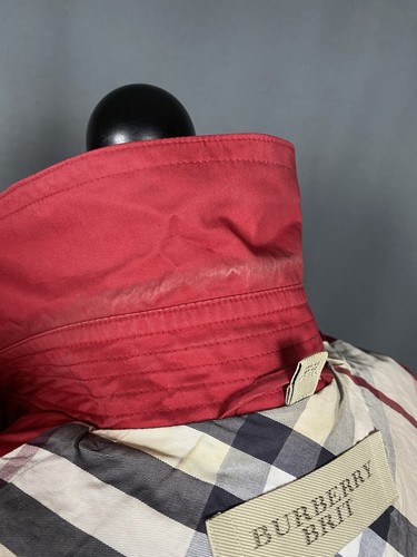 Burberry Nova Check Women's Red Double Breasted Trench Pea Coat Size UK 10 US 8 - Afbeelding 11 van 16