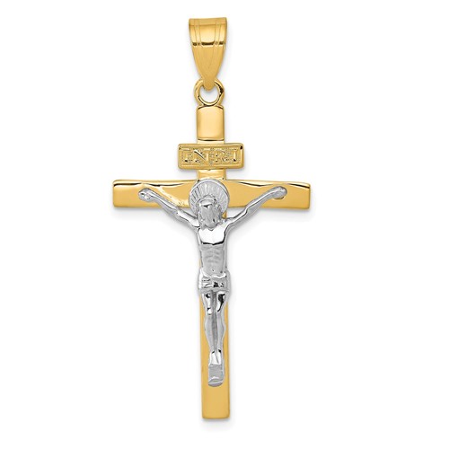 14k Two-Tone Gold Solid Crucifix Cross Pendant 40mm Christian Jewelry - Picture 1 of 6