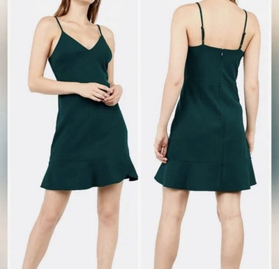 #ad Express Emerald Green Sleeveless Ruffle Hem Cocktail Fit amp; Flare Mini Dress SM $15.50