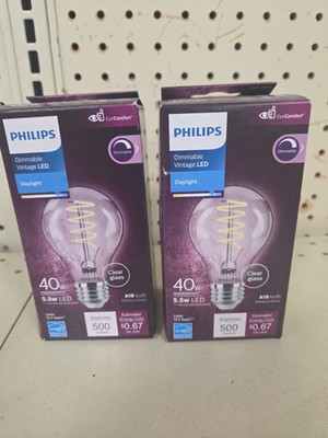 Lot of (2) Philips EyeComfort 40W Equivalent Daylight A19 Medium LED Light Bulb