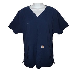 Carhartt Medical Scrub Top Women XL Blue Short Sleeve Modern Fit stretch