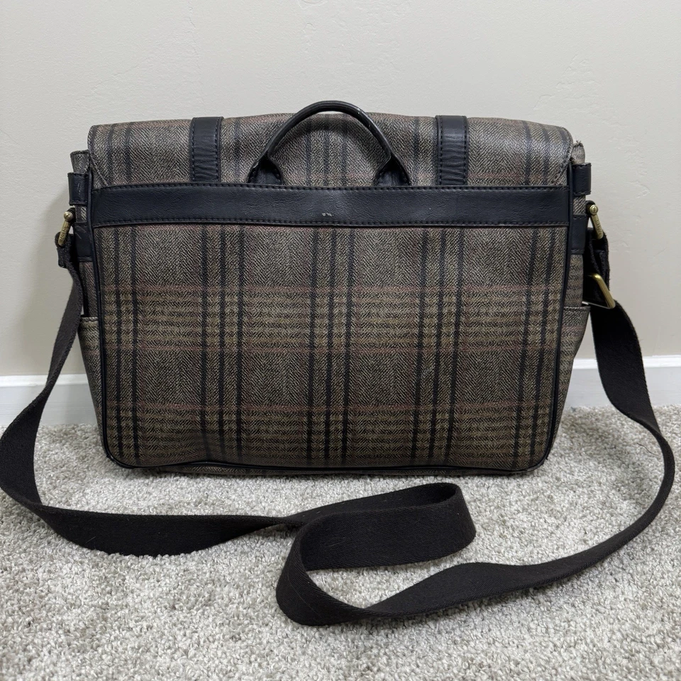 Bolso escolar académico Fossil Messenger de lona recubierta a cuadros para computadora portátil Foto 3 de 4
