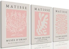 Pink Matisse Wall Art Set of 3, Abstract Matisse Wall Decor, Light Pink Canva...