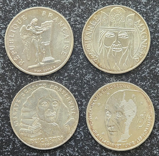FRANCE FRANCIA LOT DE 4 MONNAIES DE 100 FRANCS ARGENT . N°14.
